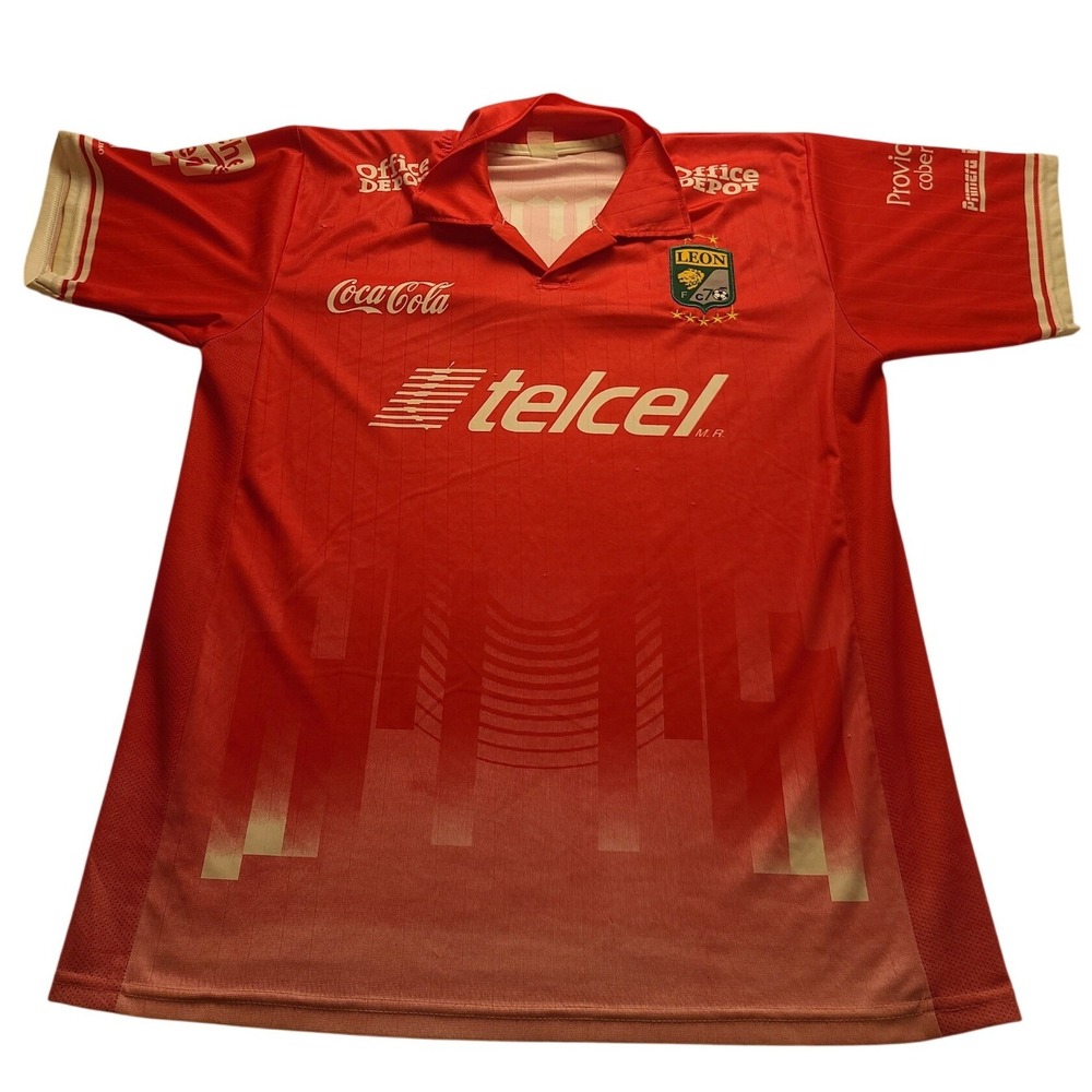 Club Leon FC Soccer Jersey Men's Red Short Sleeve Telcel Corona Sponsor Logo L